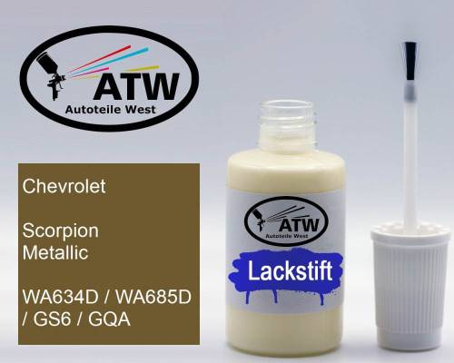 Chevrolet, Scorpion Metallic, WA634D / WA685D / GS6 / GQA: 20ml Lackstift, von ATW Autoteile West.